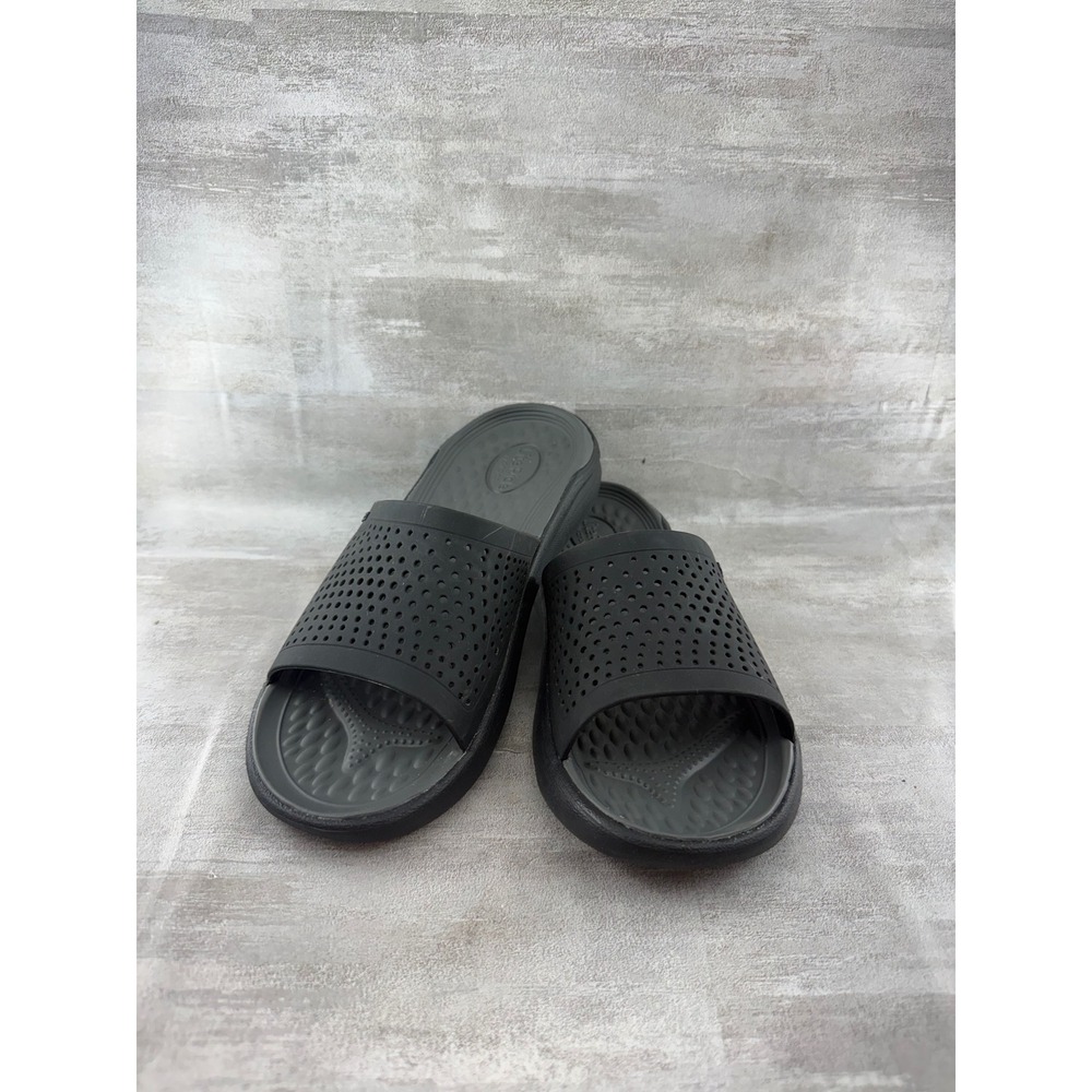 Crocs LiteRide Slide Black Slate Grey Sandals 205183 Mens 7 Womens 9